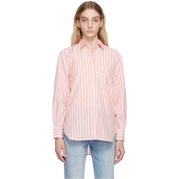 rag & bone Pink & White Maxine Shirt XS Button Down Orange Top Blouse - Picture 1 of 3
